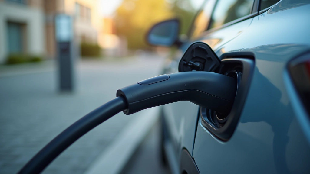 Elektromobīļa uzlādes stacija pieejās ar spilgtiem LED indikatoriem, kas rāda uzlādes statusu